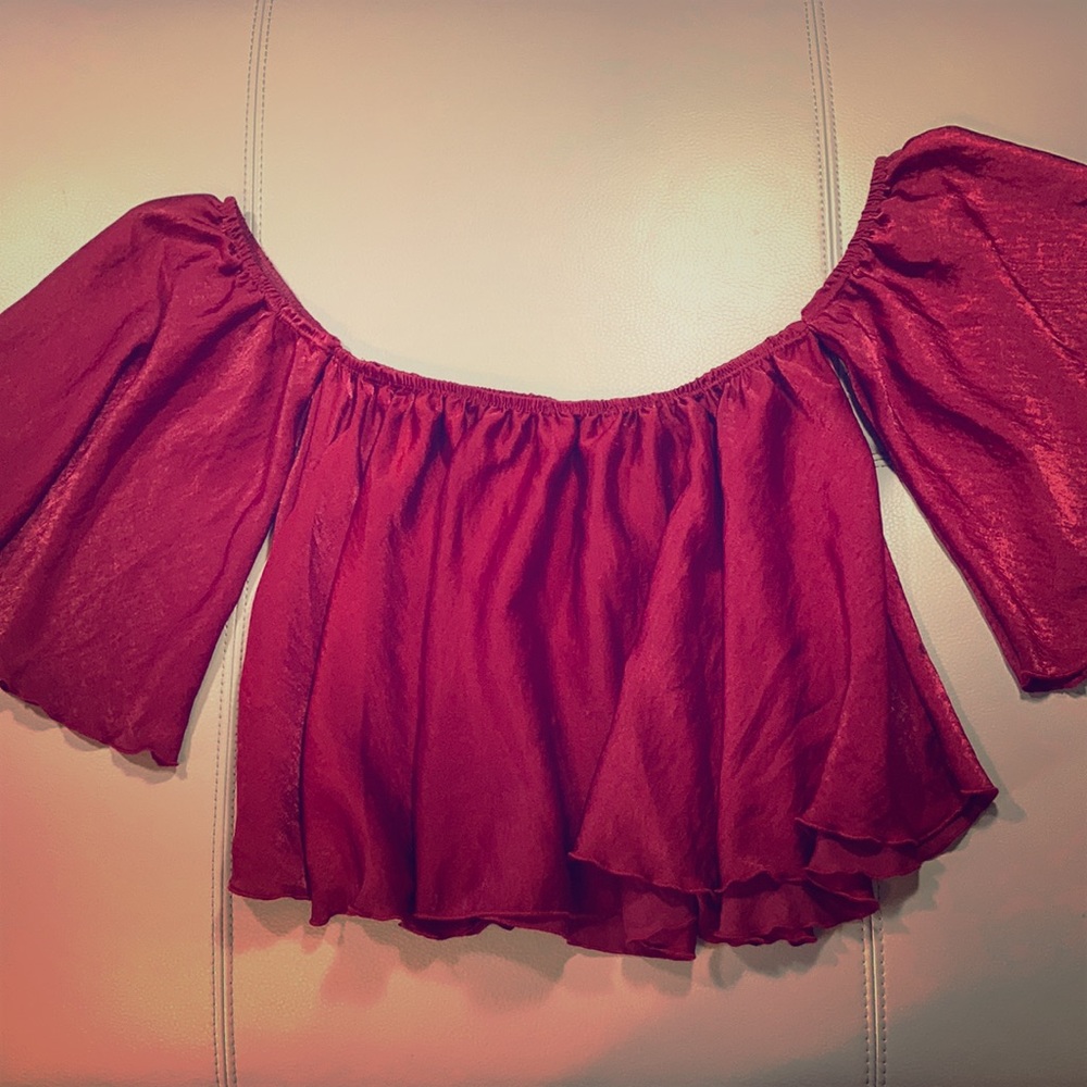 Flare Sleeve Satin Crop Top
